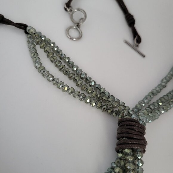 Boho Drop Tassel Necklace Cord & Crystal Bead Green AB Crystals - Picture 12 of 12